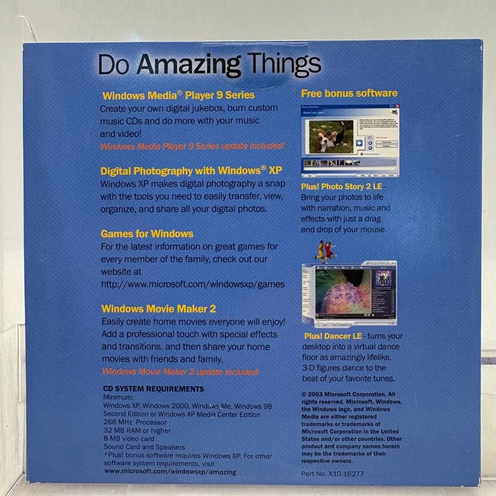 Microsoft Windows XP Do Amazing Things Bonus Software Photo Story 2 Dancer LE CD